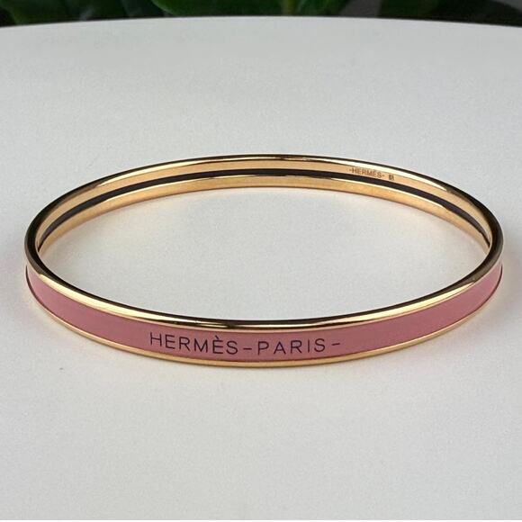 💎✨Authentic Hermes Gold and Pink Enamel Bangle Size 7 3/4" - Picture 1 of 6